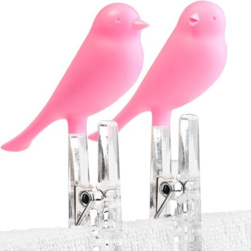 Qualy Design Pink Peg Sparrow Bird Clothespins Clips